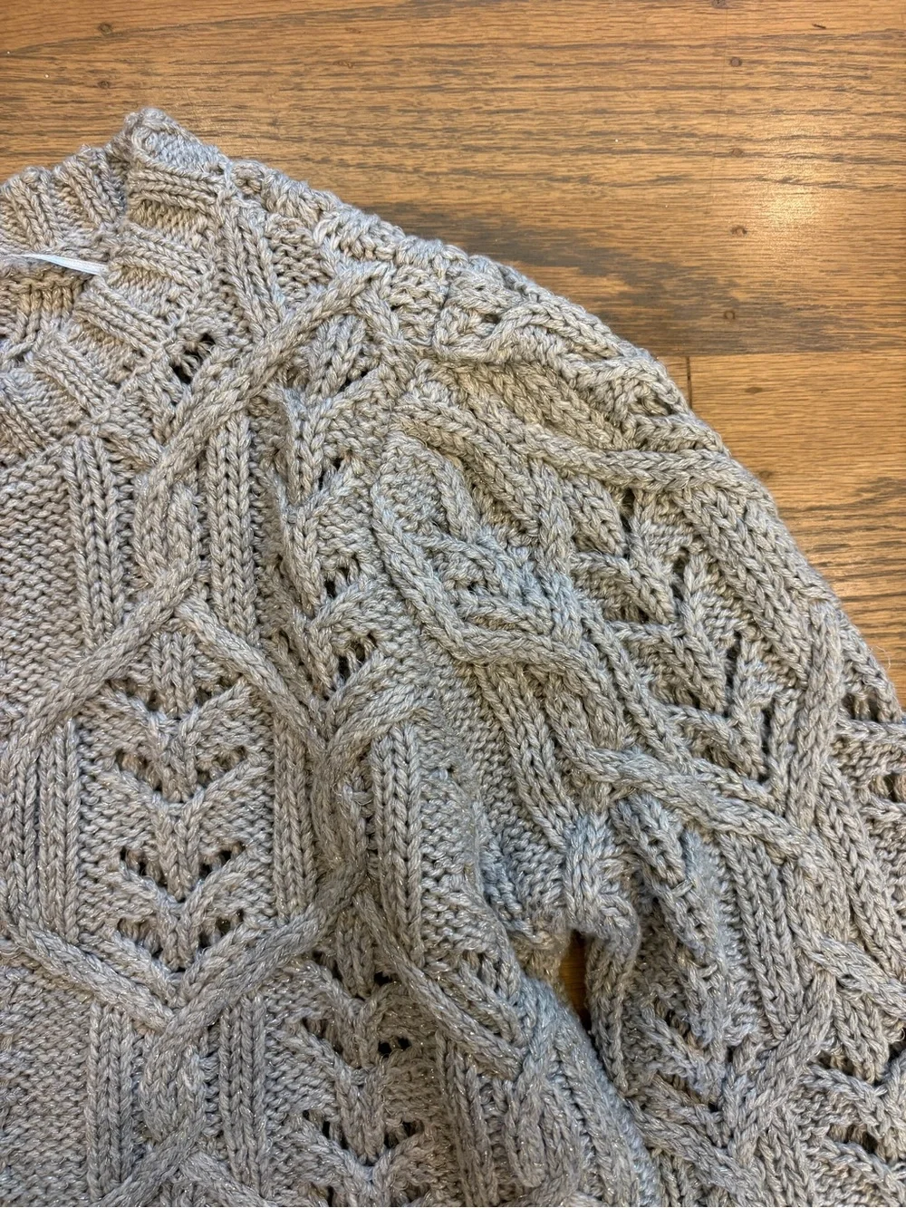 Wool-Blend Light Gray Sparkly Knit Button-Front Cardigan Sweater